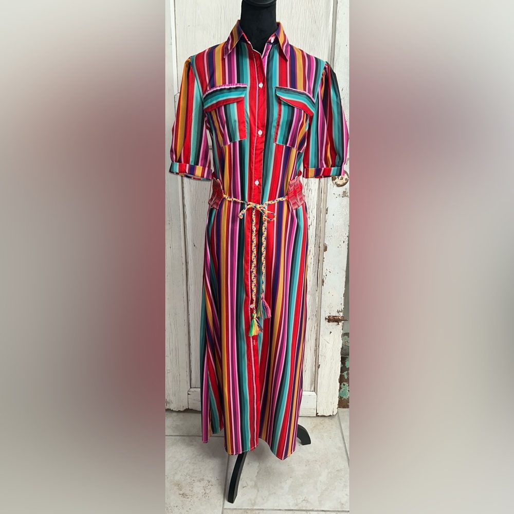 🌼🔥 Long Colorful Short Sleeve Button Up Dress🔥🔥